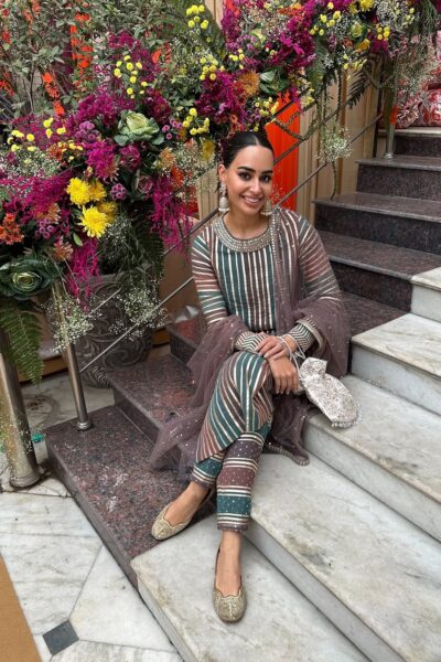 ARUSHI MEHRA In Mud Green Gota Kurta Pant Set