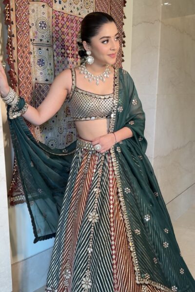 ISHA MULTANI In Cranbery Multicolor Linear FLower  Lehenga Set