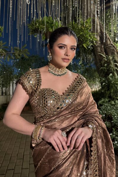 NATASHA LUTHRA In Copper Shimmer Organza Saree Set