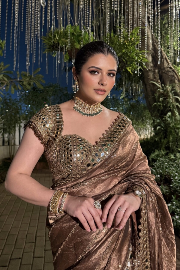 NATASHA LUTHRA In Copper Shimmer Organza Saree Set