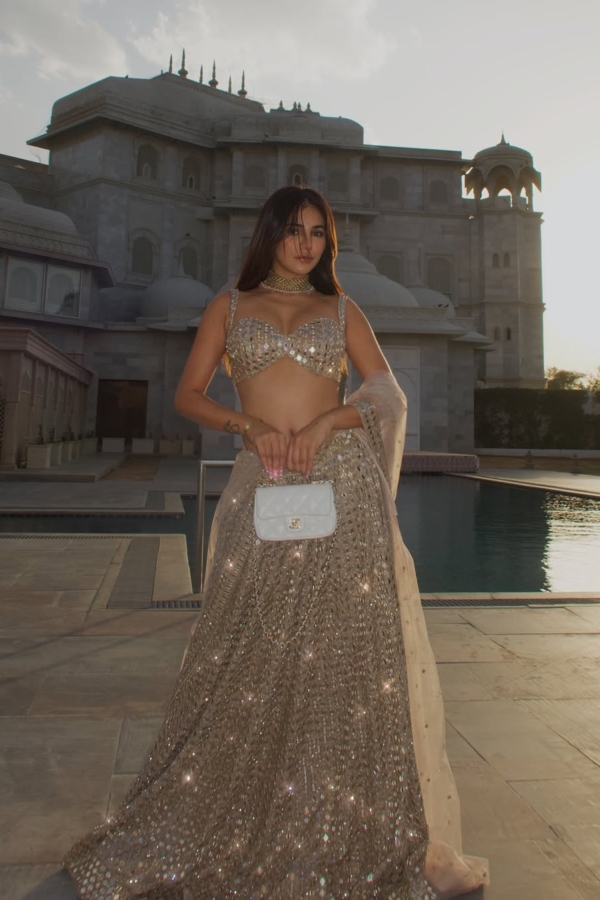 RADHIKA SETHH In Light Beige mirror Embroidered Jugmug Lehenga Set