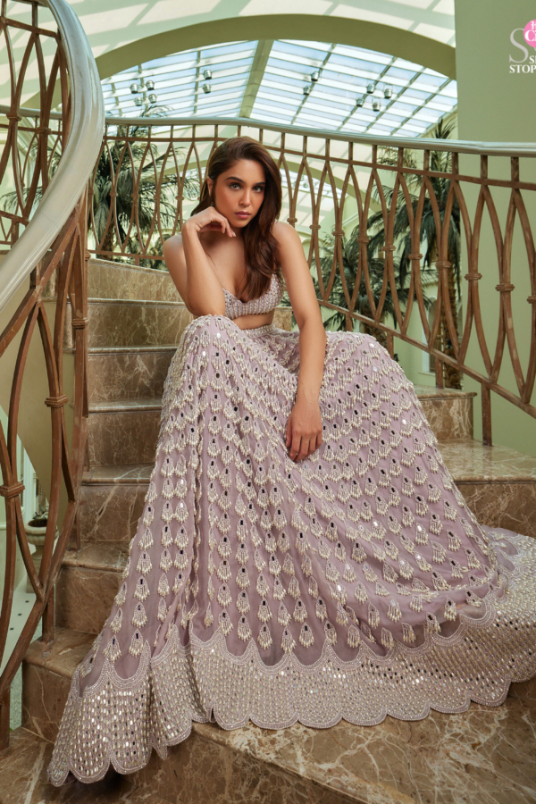 Chandelier Pearl Drop Lehenga Set ( SHARVARI )