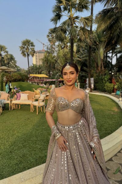 AVANTIKA IN Ash Pink Sequin Embroidered Lehenga Set