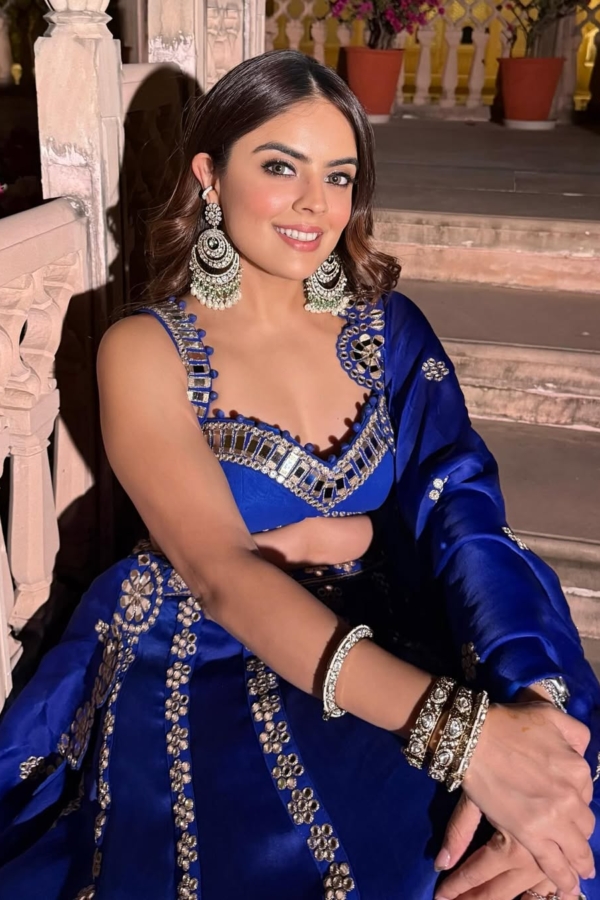 SIMRAN LUTHRIA In Royal Blue Flower Linear Lehenga Set