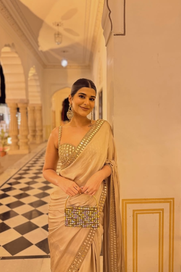 DEEKSHA KHURANA In Light Beige satin Saree Set