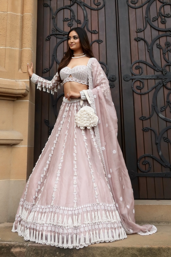 Chandelier Pearl Drop Full Sleeve Lehenga set (NATASHA SHAH)