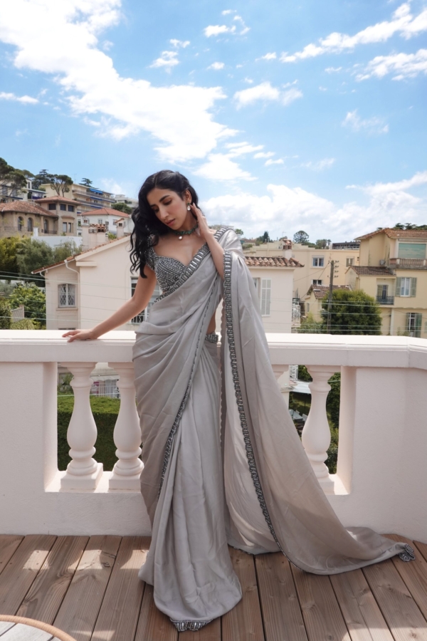 PARUL GULATI At CANNES In Maya Crystal Grey Saree Set