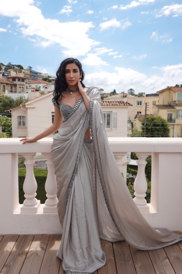 PARUL GULATI At CANNES In Maya Crystal Grey Saree Set