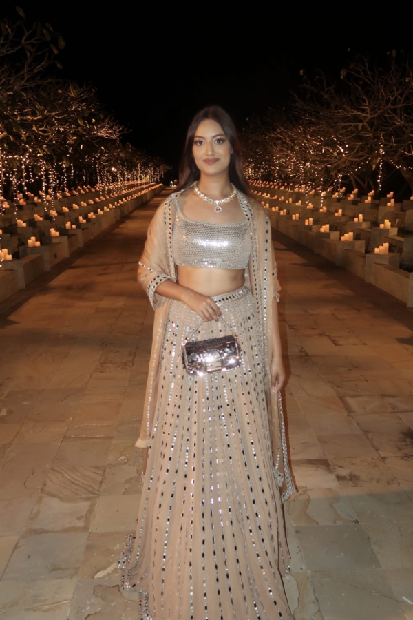 NATASHA SHAH In Chahak Beige Linear Lehenga With Metallic Blouse