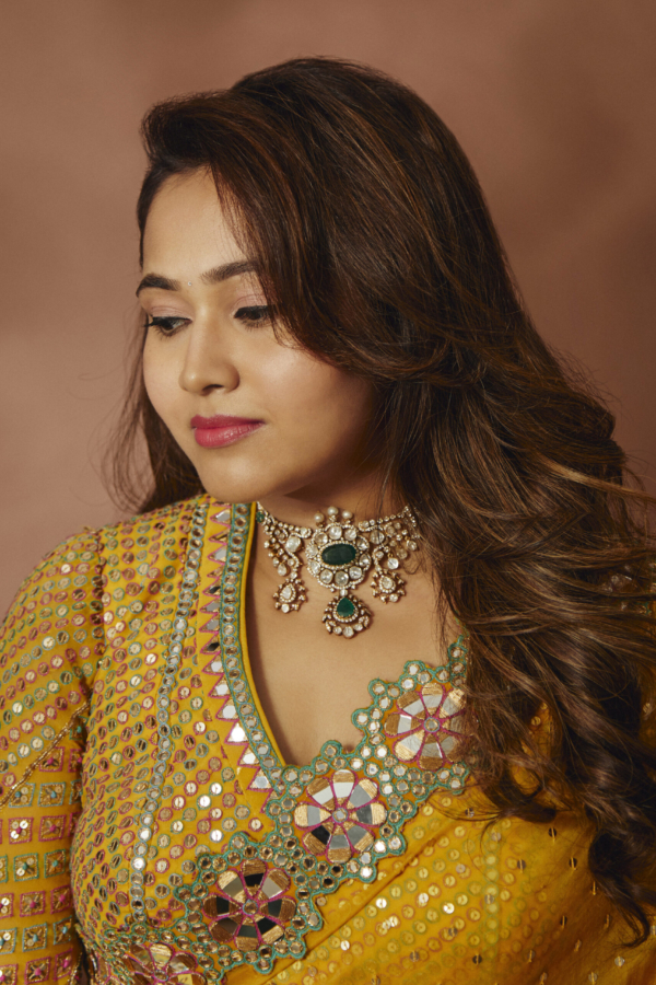 PRIYA ATLEE In Rang Yellow Mirror and Sequin Saree Set