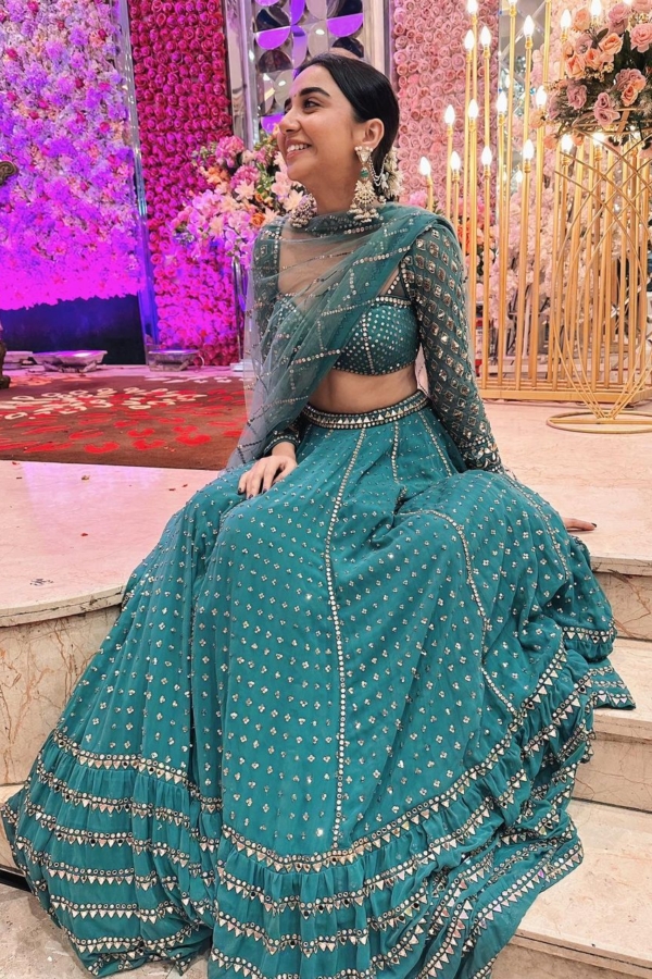 PRAJAKTA KOLI In Mud Green Single Tier Lehenga Set