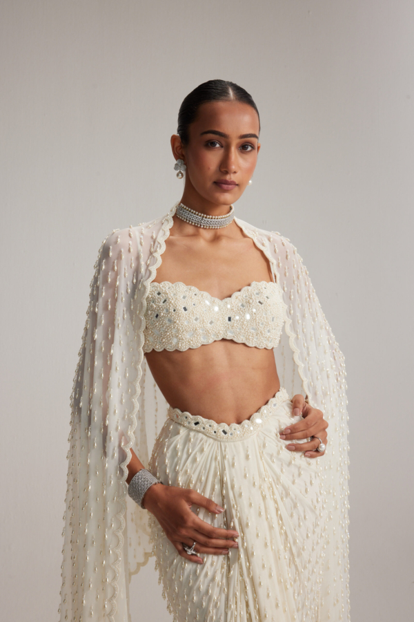 Off White Dense Drop Draped Skirt set
