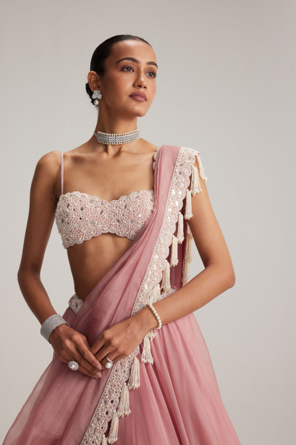 Dusty Rose Organza mirror and pearl lehenga set