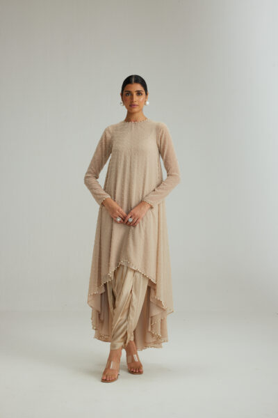 Light Beige Pearl Scattered Dhoti Kurta set