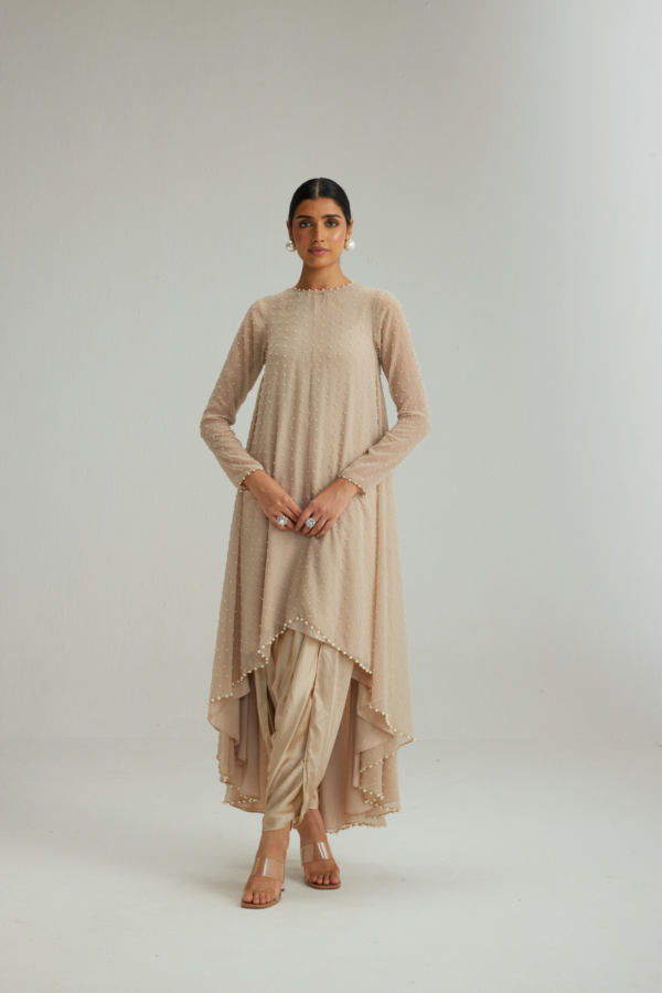 Light Beige Pearl Scattered Dhoti Kurta set