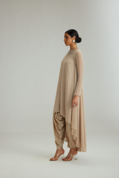 Light Beige Pearl Scattered Dhoti Kurta set