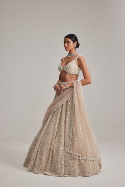 Light Beige Mirror & Pearl Bridal Lehenga Set