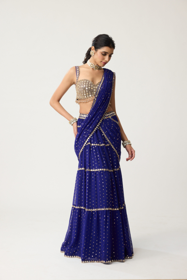 Persian Blue Multi-tier Mirror Saree Set