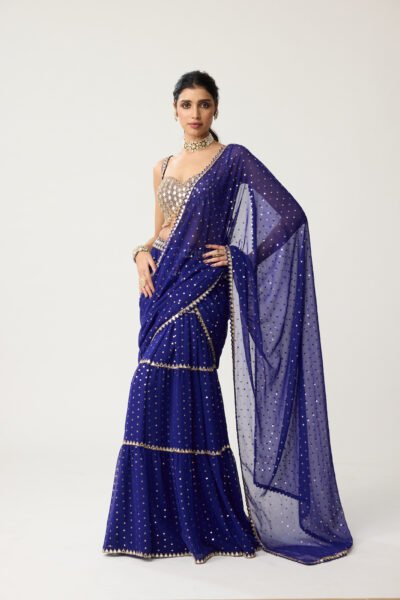 Persian Blue Multi-tier Mirror Saree Set
