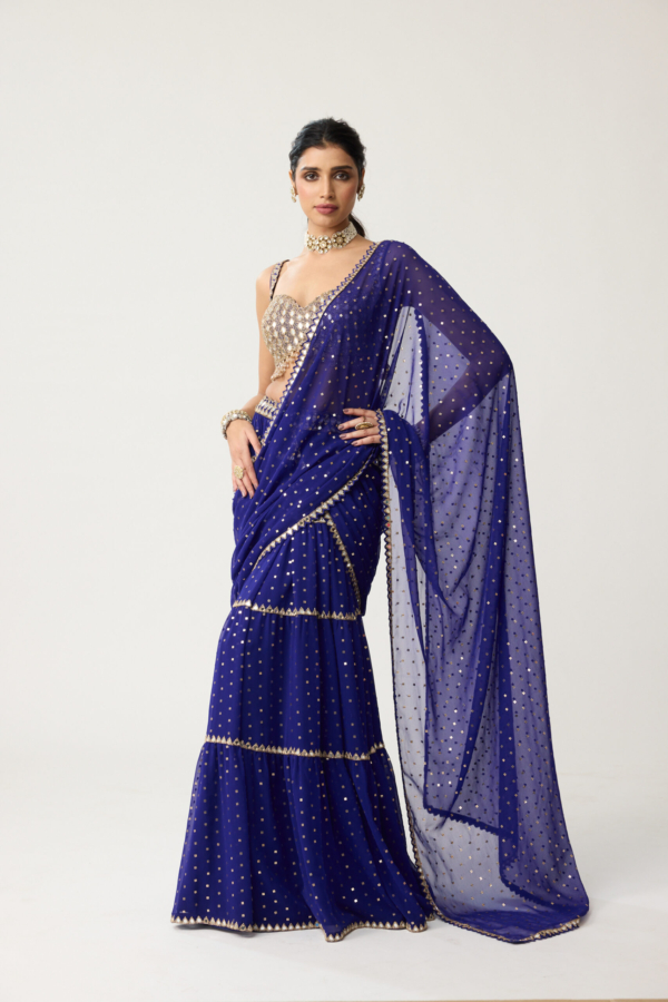 Persian Blue Multi-tier Mirror Saree Set