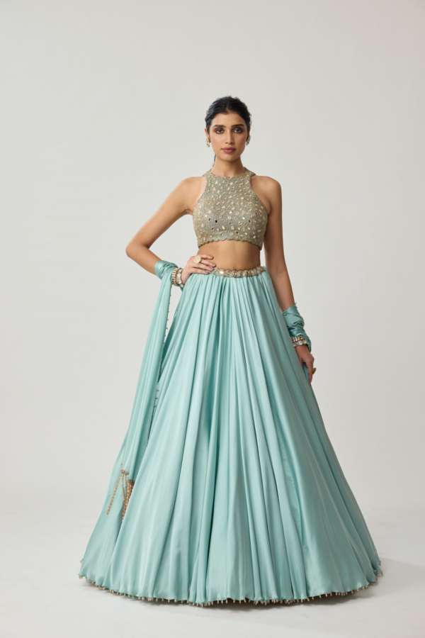 Powder Blue Mirror Satin skirt Set