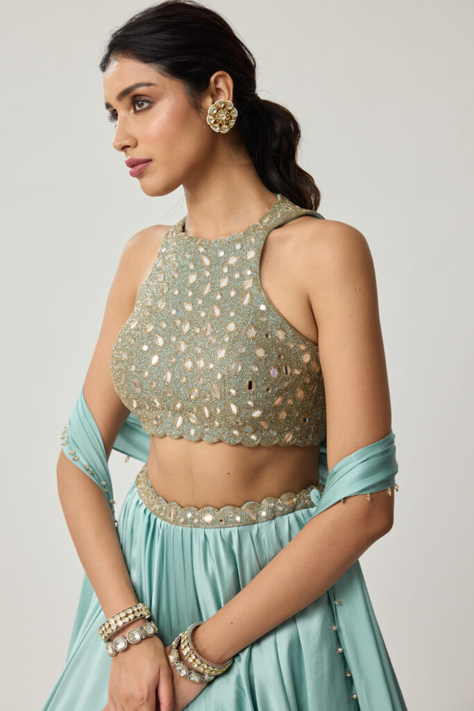 Powder Blue Mirror Satin skirt Set