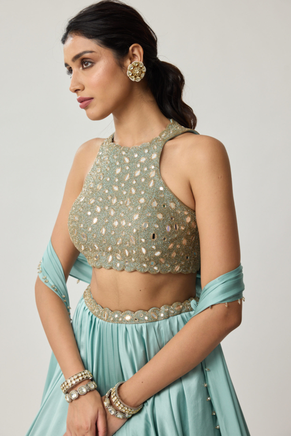 Powder Blue Mirror Satin skirt Set
