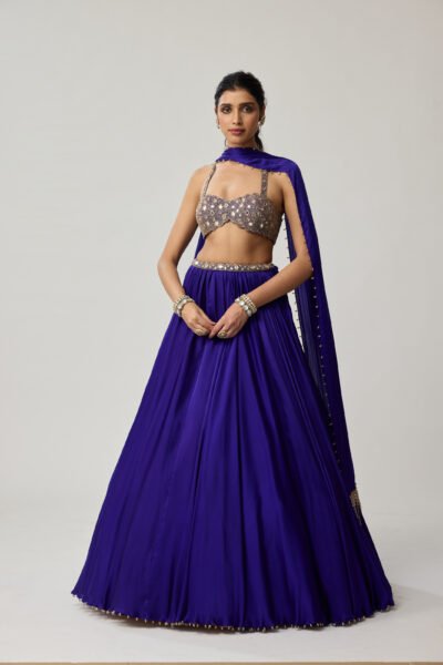 Persian Blue Mirror Satin skirt Set