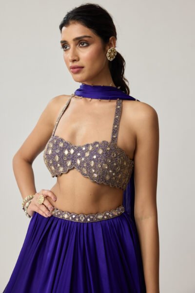 Persian Blue Mirror Satin skirt Set