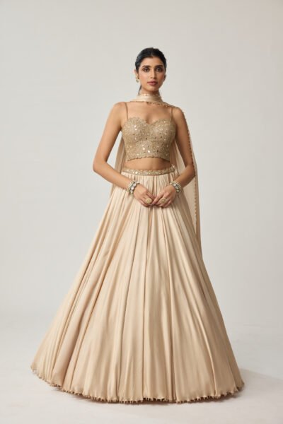 Light Beige Mirror Corset Satin skirt Set
