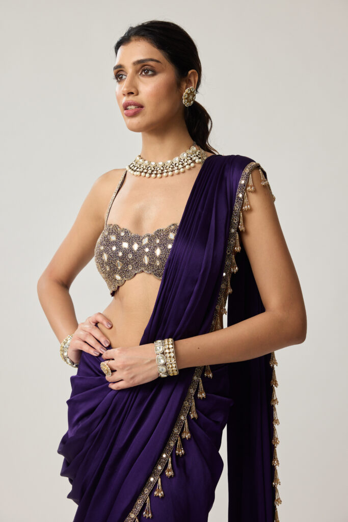 Royalty Purple Mirror Draped Saree Set