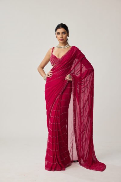 Ruby Red Crystal Saree set