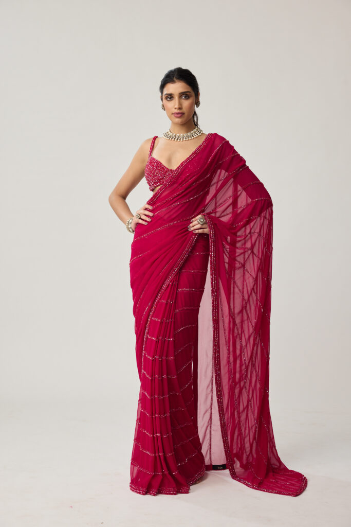 Ruby Red Crystal Saree set