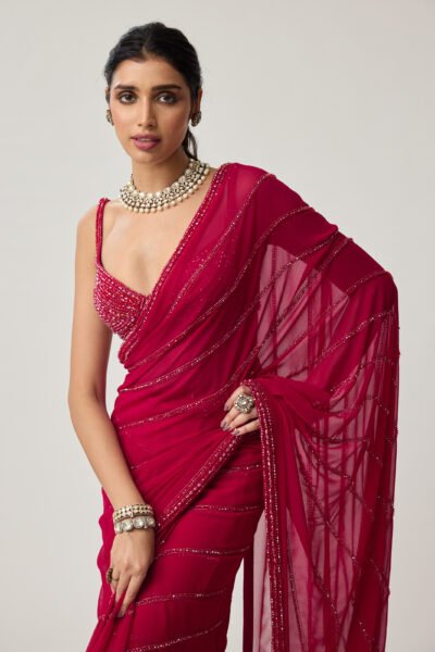 Ruby Red Crystal Saree set