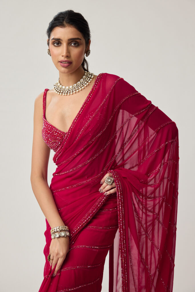 Ruby Red Crystal Saree set