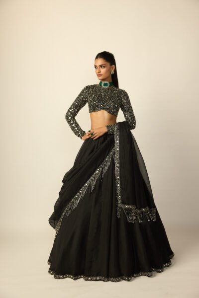 Black Tassel Dupatta Lehenga Set