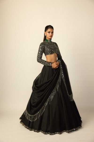 Black Tassel Dupatta Lehenga Set