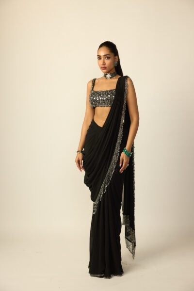Black Georgette Tassel Saree