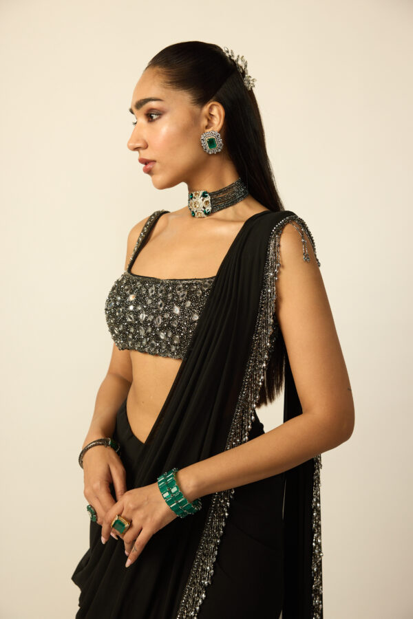Black Georgette Tassel Saree