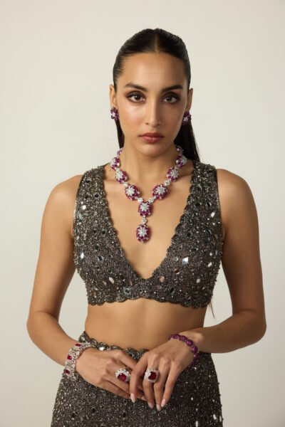 Metallic Grey Blouse Sharara Pant Set