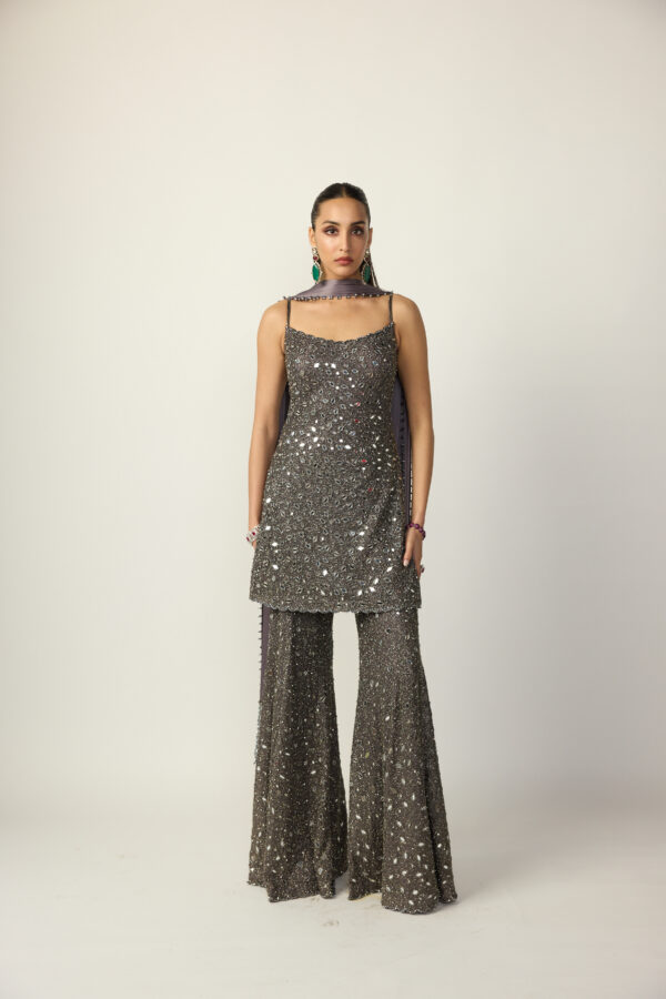 Metallic Grey Sharara With Kurta  Set