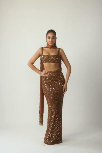 Metallic Copper Pencil Skirt Set