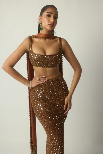 Metallic Copper Pencil Skirt Set
