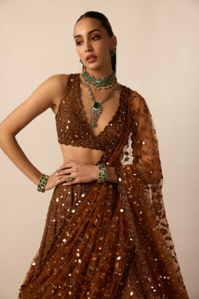 Metallic Copper Lehenga Set