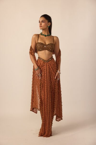 Metallic Copper Single Drop Skirt Set