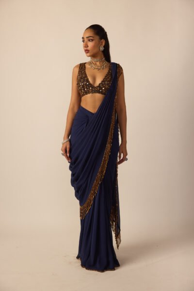 Deep Blue Georgette Tassel Saree