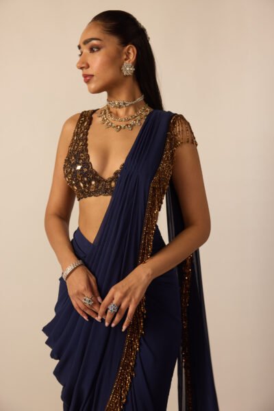 Deep Blue Georgette Tassel Saree