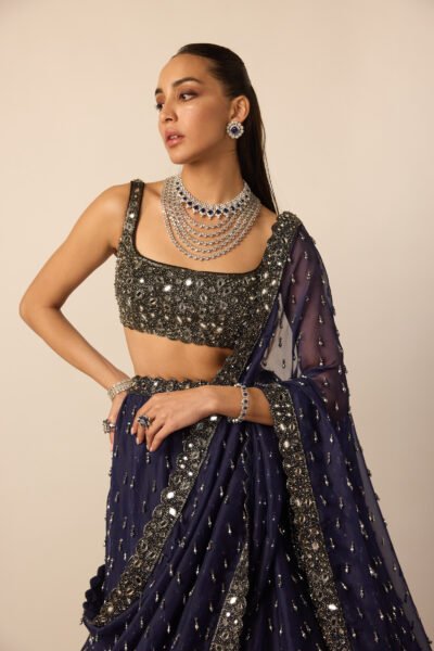 Deep Blue Single Drop Lehenga Set