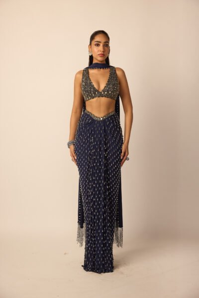 Deep Blue Single Drop Draped Skirt