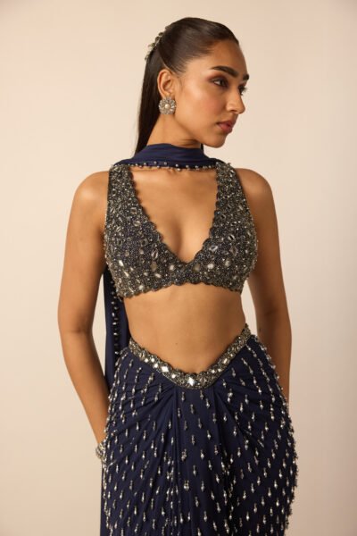 Deep Blue Single Drop Draped Skirt